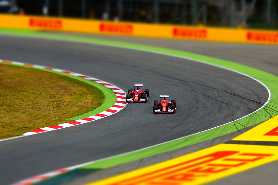 Two Formula 1 cars at the Circuit de Barcelona-Catalunya.