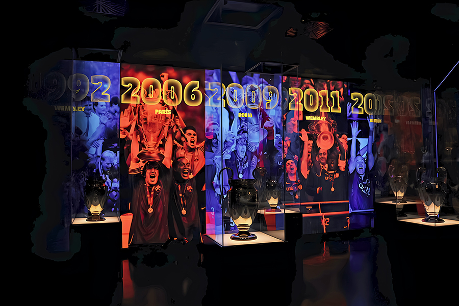 FC Barcelona trophies displayed in their museum.